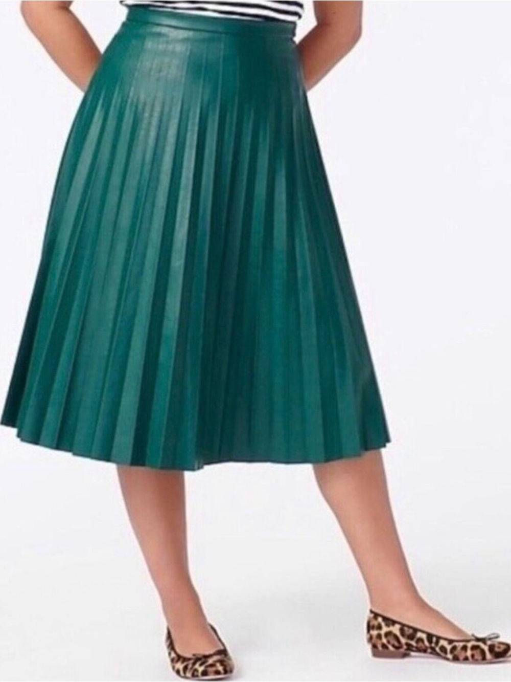 NWT J. Crew Dark Green Faux-leather Pleated Midi Skirt Sz 18